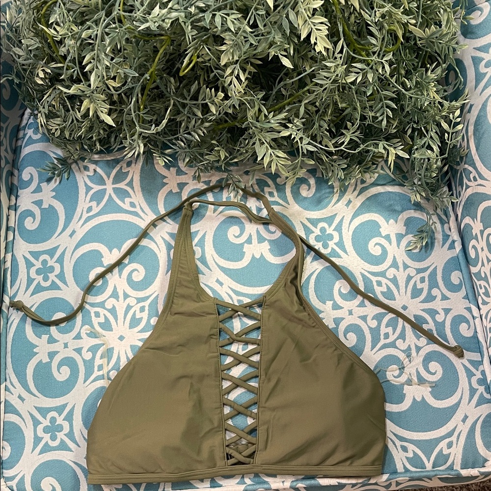 Hollister Halter Olive Green Swimwear Top